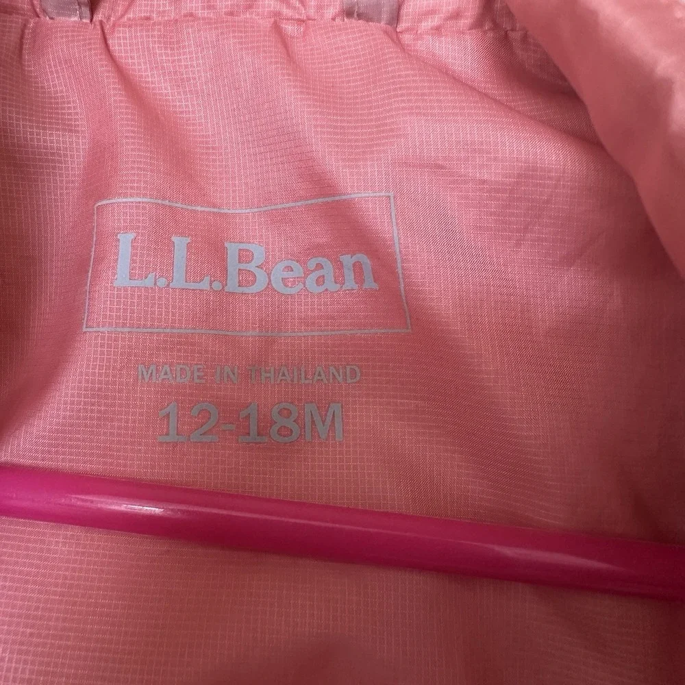 LL Bean Kids Pink Lightweight Puffer Jacket Coat Girls 12-18 Months Hooded Wind